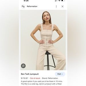 Reformation Ren Twill Jumpsuit in Light Beige hemmed for 5’2”